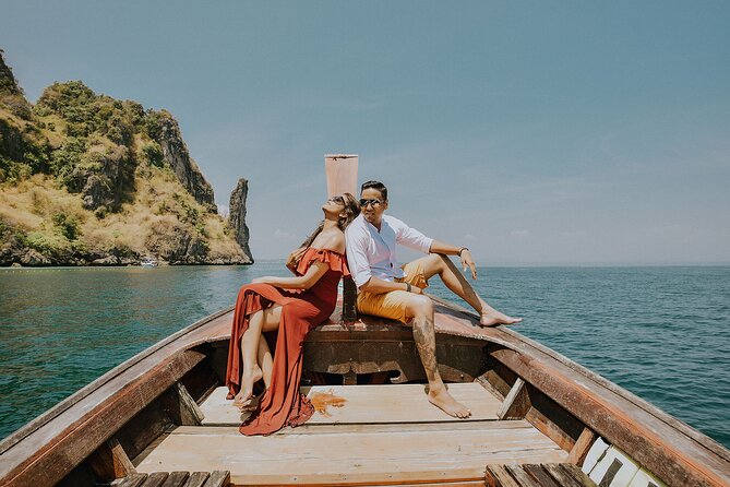 Holiday Travel Photoshoot with Long-tail boat Phi Phi Islands - Viking Cave and Pileh Lagoon add visual variety
