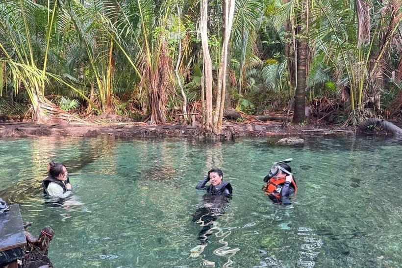 Krabi: Emerald Pool, Hot Springs, and Kayaking Tour - Kayaking on a clear freshwater stream